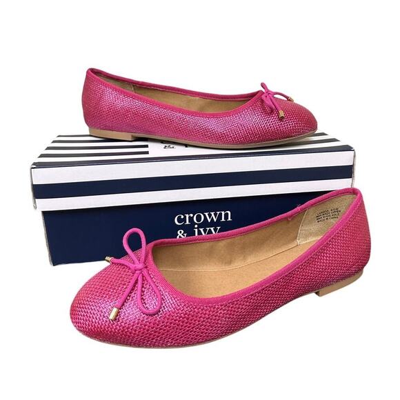 NWT Crown & Ivy Wide 8.5 Hot Pink Larissa Slip On Ballet Flat Shoe Work Office - Picture 2 of 13